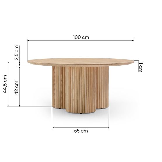 Vesby kerek dohányzóasztal 100 cm, természetes tölgy, kőris, lamellák