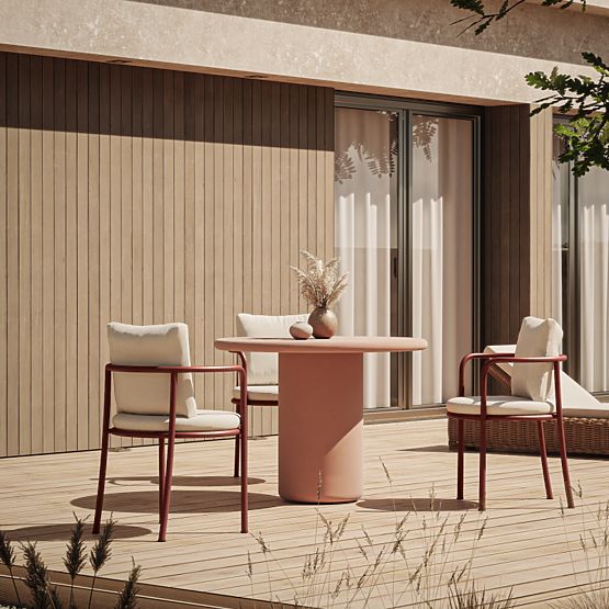 Vibonis kerti asztal 100 cm, kerek, cement, terrakotta