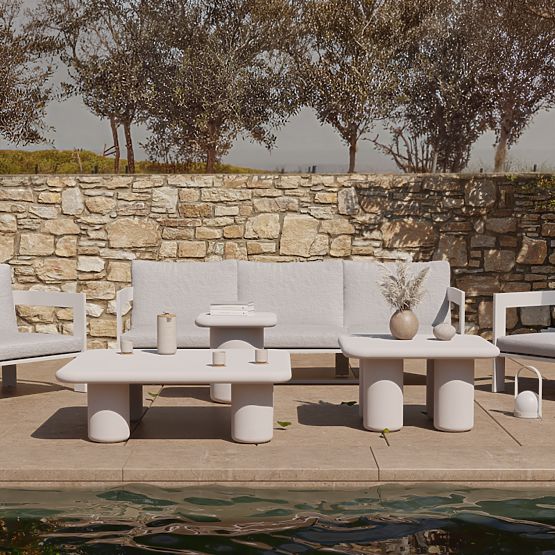 Vibonis kerti asztal 100 cm, négyzet alakú, cement, világos bézs