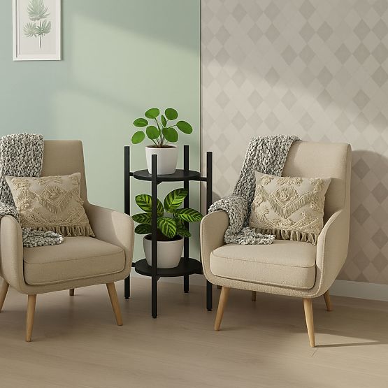 Virágállvány, dekoráció, 2 szintes, fekete, ModernHome