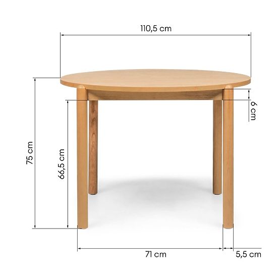 Yoko étkezőasztal 110,5 cm, kerek, természetes