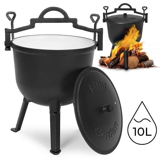 Zománcozott öntöttvas bogrács 10L álló vadász üst tűzrakó grill MultiGarden