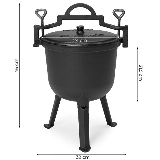 Zománcozott öntöttvas bogrács 8L álló vadász fazék tűzrakóhely grill MultiGarden