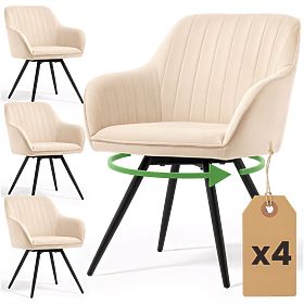 4x Bársony forgószék steppelésekkel Bézs TURNO Fekete lábak