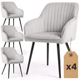 4x Bársony kárpitozott szék varrással Szürke FLORENCE Fekete lábak