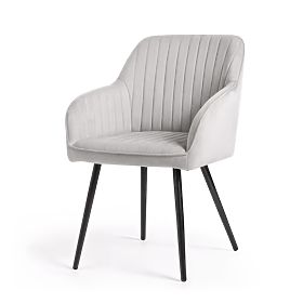 4x Bársony kárpitozott szék varrással Szürke FLORENCE Fekete lábak