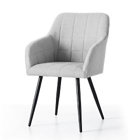 4x Kárpitozott szék négyzetes steppelés Világosszürke LUXANO Fekete lábak Lumos szövet