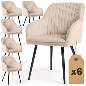 6x Bársony kárpitozott szék varrással Bézs FLORENCE Fekete lábak