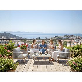 Alumínium terasz bútor szett (Nagy kanapé, 2 x fotel és asztal) BLANDO világosszürke, alumínium