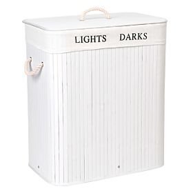 Bambusz kosár fedéllel 100L 2 rekesz fehér