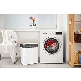 Bambusz szennyestartó 2 rekeszes fehér-szürke