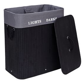 Bambusz szennyestartó 2 rekeszes fekete FSC