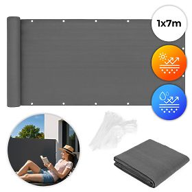 Erkély árnyékoló szerelvényekkel 100x700 cm árnyékoló háló + szerelési elemek szürke MultiGarden, MultiGarden