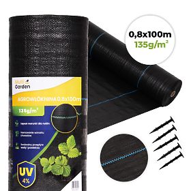 Fekete UV 135g gyom elleni agrotextília 0,8x100m MulltiGarden cövekekkel, MultiGarden