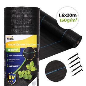 Fekete UV 150g gyomgátló agrotextil szőnyeg 1,6x20m MulltiGarden tüskékkel, MultiGarden
