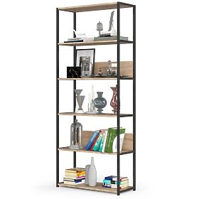 Fém loft polc 80 cm - fekete-sonoma tölgy - 6 polc