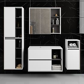 FÜGGESZTETT FÜRDŐSZOBAI BÚTOR SZETT NYÍLÁSOKKAL VAMI FEHÉR / GRAFIT SZÜRKE