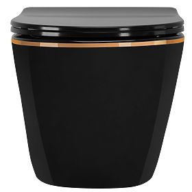 Függesztett WC csésze Rea Carlo Mini Rimless Flat Black Gold Edge