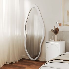 Mara függő tükör fa keretben, 180x80 cm, szabálytalan forma, fehér