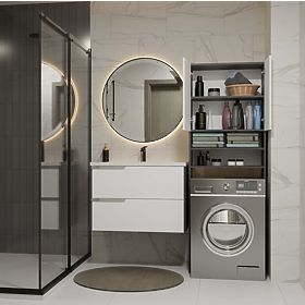 Fürdőszobai Szekrény Mosógép Fölé POLA DK ANTRACIT FEHÉR Polc Oszlop 180X64X30