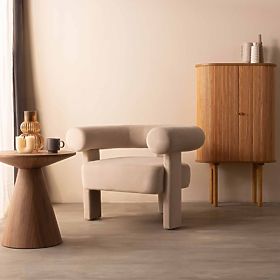 Hella világos bézs, bársonyos, lekerekített relaxációs fotel, lectus