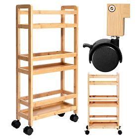 INAKI 3 szintes bambusz gurulós polc természetes
