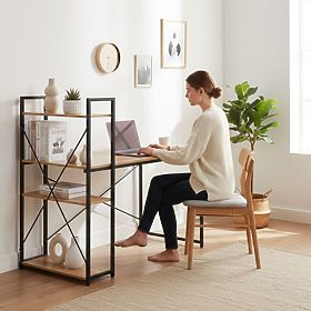 Iskolai számítógépasztal 120x60 cm polccal, 3 polccal, világos tölgy loft ModernHome, MODERNHOME