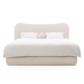 Kárpitozott Derry ágy 140x200 cm, léccel és tárolóval, lekerekített, bézs, lectus