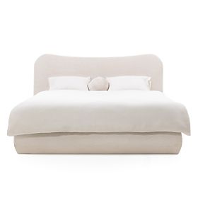 Kárpitozott Derry ágy 160x200 cm, ráccsal és tárolóval, lekerekített, bézs