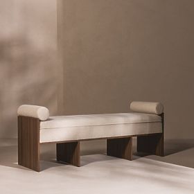 Kárpitozott Loppo pad világos bézs, boucle, Wisconsin dió