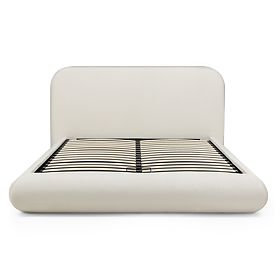 Kárpitozott Lumi ágy 160x200 cm, ráccsal és tárolóval, lekerekített, világos bézs