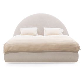 Kárpitozott Orbi ágy 140x200 cm, ráccsal és tárolóval, lekerekített, bézs