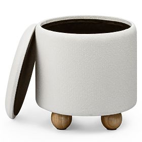 Kárpitozott Pebble puff, tárolóval, kerek, fehér