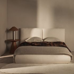 Kárpitozott Yunar ágy 180x200 cm, ráccsal és tárolóval, bézs