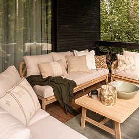 Kerti sarokgarnitúra asztallal Castello, fonott, akácfa FSC, teak kinézet, bézs