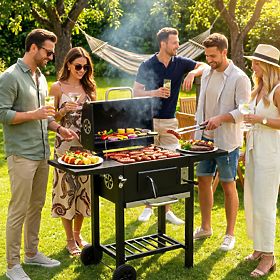 Kerti szén grill fedéllel, állítható rácsokkal, hőmérővel és hamutartóval MultiGarden, MultiGarden