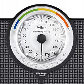 Klasszikus mechanikus analóg fürdőszobai mérleg 180 kg-ig fekete WEBBER BMI, WEBBER
