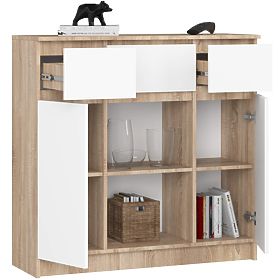 KOMÓD K100 2D 3SZ 1P PK SONOMA TÖLGY / FEHÉR