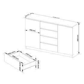 KOMÓD K160 2D 4SZ CLP PK FEHÉR