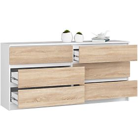 KOMÓD K160 6SZ CLP PK FEHÉR / SONOMA