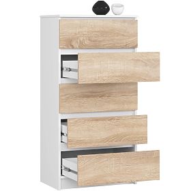 KOMÓD K60 5 FIÓKKAL CLP PK FEHÉR / SONOMA