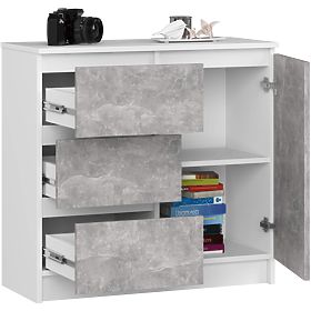 KOMÓD K80 JERRY 1D 3SZ PK FEHÉR / BETON