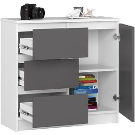 KOMÓD K80 JERRY 1D 3SZ PK FEHÉR / GRAFIT SZÜRKE