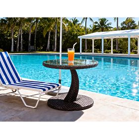 Kör alakú technorattan erkélyasztal, modern dizájnú dohányzóasztal