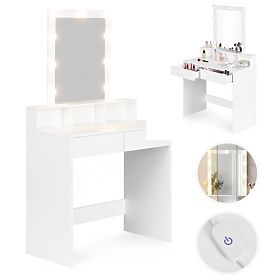 Kozmetikai fésülködőasztal tükörrel és LED világítással, 3 fényerősség beállítással, ModernHome