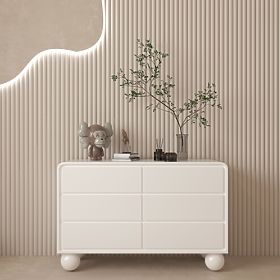 Lauria 130 cm-es komód fiókokkal, fehér, lekerekített, gömb lábakkal