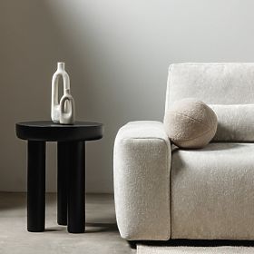 Limali oldalsó asztal 50 cm, kerek, fekete, mangófa, lekerekített formák, lectus