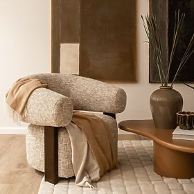 Maribel relaxációs fotel bézs-szürke/dió, lekerekített forma, lectus