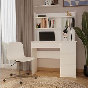 MIJAS Jobb Oldali Íróasztal Felépítménnyel Matt Fehér 4 Fiók 4 Polc Irodába Szobába
