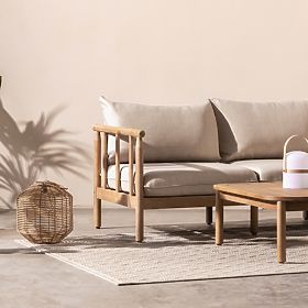 Mortlake kerti sarokkanapé asztallal, FSC eukaliptusz fa, teak megjelenés, világos bézs/sz